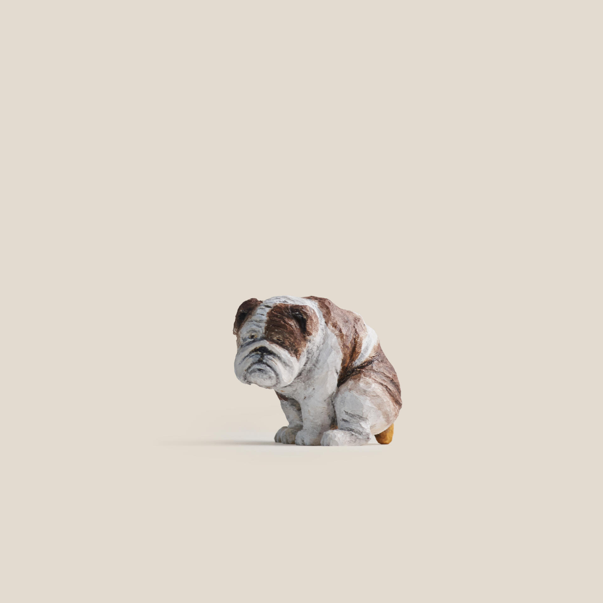 Hand Carved Wooden Bulldog Pooping